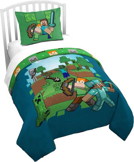 Discover Jay Franco Duvet Cover Set – 2 Piece Comforter Cover and Sham Set, Super Soft Cozy Kids Bedding  Blue - Minecraft, Twin