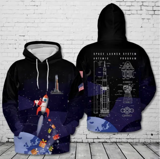 NASA Artemis SLS Moon Rocket Christmas 3D Hoodie