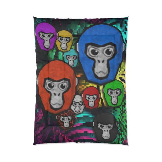 Discover Cozy Gorilla Tag Mosaic VR Game Comforter, Fluffy Warmth, One-Sided Print, White Back
