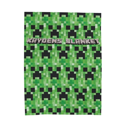 Personalized Name Blanket Creeper Head Velveteen Plush Blanket- Minecrafter Blanket- MineC- Minecrafter Birthday- Gift for Gamer, Custom