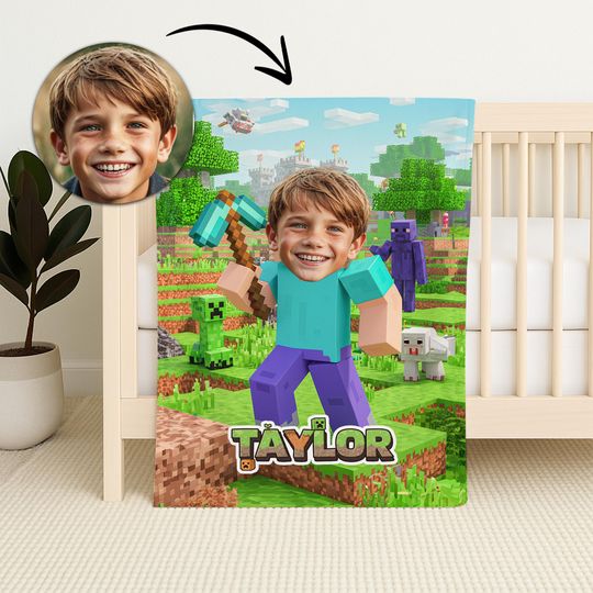 Discover Personalized Gamer Blanket - Pixel Adventure, Custom Photo Throw