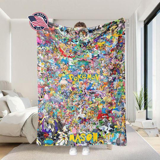 Personalized Catch Em All Poke Blanket | Custom Name Gamer Home Decor Throw