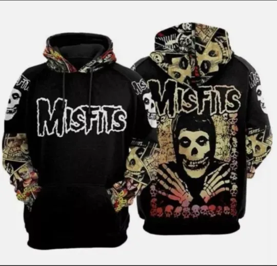 Misfits Punk Rock Band Skull Skeleton 3D Hoodie Reprint Halloween Gift Birthday