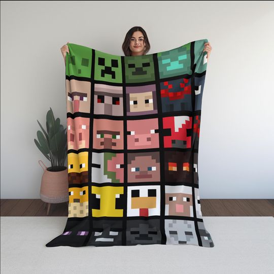 Minecraft Blanket | Cozy Gift for Gamers, Minecraft Cozy Woven Blanket, christmas gift