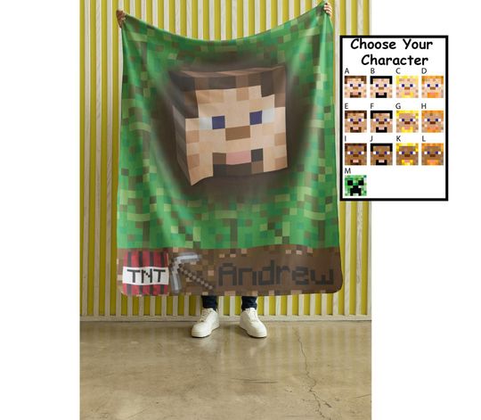 Customizable Minecraft Blanket, Plush Velveteen Minecraft Game Bedding, Minecraft Skins, Minecraft Quilting Lot, Minecraft Aesthetic