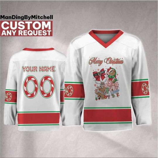 Discover Personalize Disney Jaq And Gus Mouse Christmas Hockey Jersey, Custom Christmas Hockey, Disney Holiday Jersey, Christmas Family Matching