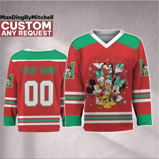 Discover Personalize Disney Mickey Mouse And Friends Funny Christmas Hockey, Custom Christmas Hockey, Disney Holiday, Christmas Family Matching