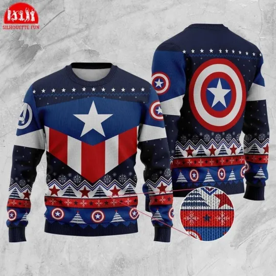 Avengers Captain America Ugly Sweater, Captain America Christmas Sweatshirt