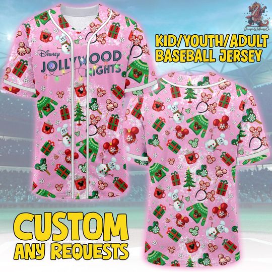 Discover Vintage Disney Jollywood Nights 2025 Jersey Christmas Shirt, Very Merry Christmas, Hollywood Studios Xmas, Jollywood Nights Lights Baseball