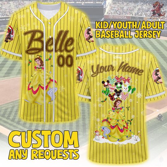 Discover Custom Disney Princess Belle Beauty and the Beast Christmas Jersey, Custom Disney Xmas Baseball Jersey, Disney Princess Girl Trip Matching