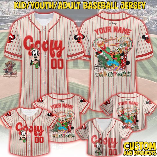 Discover Custom Disney Winter Christmas Goofy Baseball Jersey, Custom Disneyland Jersey, Goofy Team, Goofy Birthday, Gift for Disney Fans
