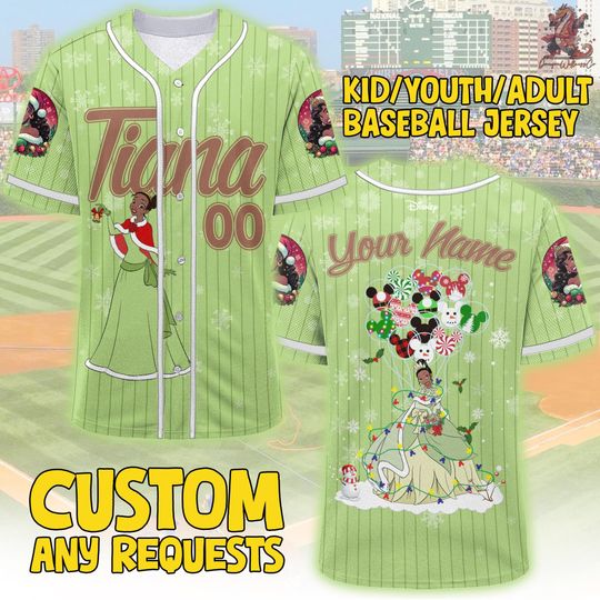 Discover Custom Disney Tiana Princess and the Frog Christmas Jersey, Custom Disney Princess Tiana Xmas Baseball, Disney Tiana Shirt, Disney Girl Trip
