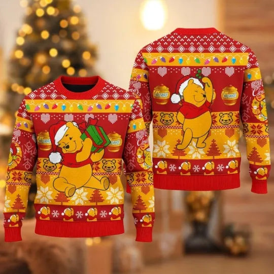 Pooh Bear Ugly Christmas Sweater, Winnie The Pooh Movie Xmas Sweatshirt