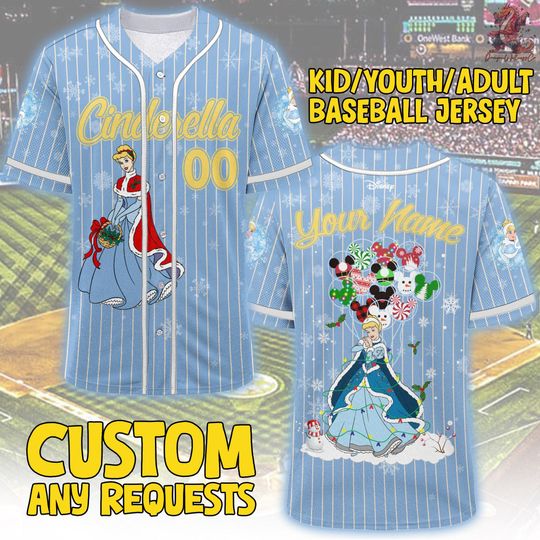 Discover Custom Disney Princess Cinde Christmas Jersey, Custom Name Disney Princess Xmas Baseball, Gift For Jersey Fan, Disney Princess Matching