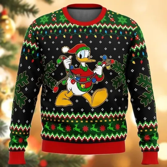 Discover Christmas Lights Donald Duck Ugly Sweater, Donald Santa Shirt, Disney Movie Cart
