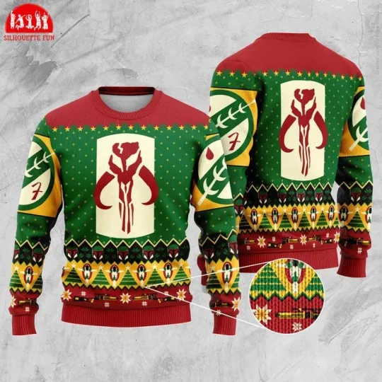 The Mandalorian Ugly Christmas Sweater, Mando Boba Fett Christmas Sweater, Starw