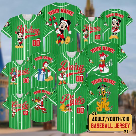 Discover Personalized Disneyland Mickey And Friends Christmas Baseball Jersey, Custom Baseball Team Jersey, Family Christmas Shirt, Disney Jerseys