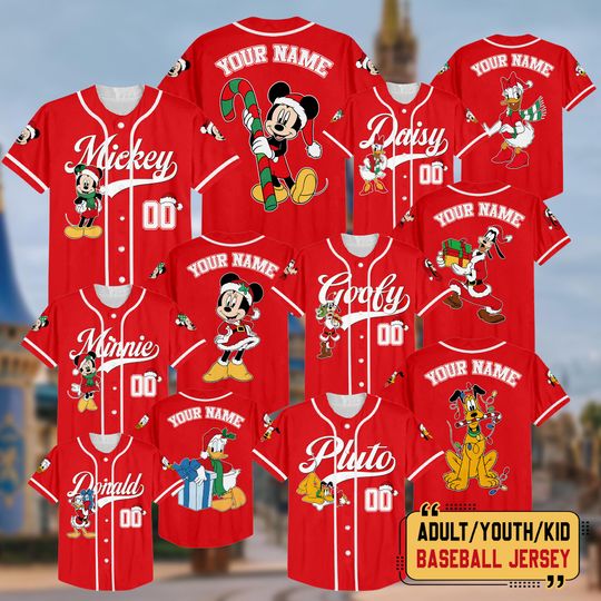 Discover Personalized Disneyland Mickey & Friends Christmas Baseball Jersey, Custom Baseball Team Jersey, Disney Jersey Gifts, Christmas Family Shirt