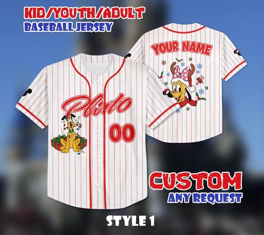 Discover Custom Pluto & Friends Xmas Baseball Jersey, Disney Pluto and Friends Xmas Shirt, Custom Pluto Kids, Youth, Adult Jersey, Christmas Gift