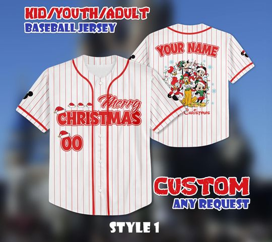 Discover Custom Disney Mickey & Friends Christmas Baseball Jersey, Disney Xmas Jersey Shirt, Custom Disney Kids, Youth, Adult Jersey, Christmas Gifts