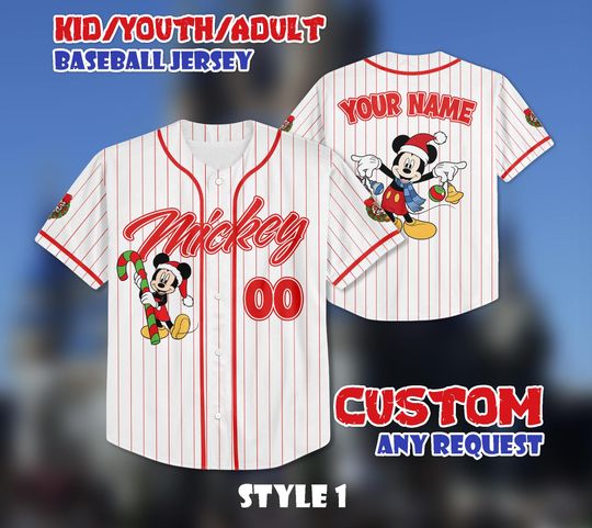 Discover Custom Disney Mickey Mouse Christmas Baseball Jersey, Disney Mickey Xmas Shirt, Custom Mickey Kids, Youth, Adult Jersey, Christmas Gift
