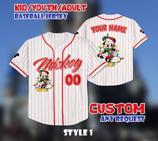 Discover Custom Disney Mickey Mouse Christmas Baseball Jersey, Disney Mickey Xmas Shirt, Custom Mickey Kids, Youth, Adult Jersey, Christmas Gift