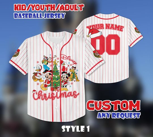 Discover Custom Disney Friends Christmas Baseball Jersey, Disney Xmas Jersey Shirt, Custom Disney Kids, Youth, Adult Jersey, Family Matching Outfit