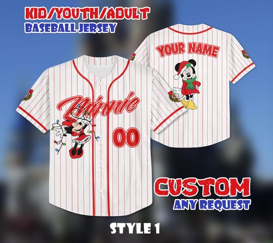 Discover Custom Disney Minnie Mouse Christmas Baseball Jersey, Disney Minnie Xmas Shirt, Custom Minnie Kids, Youth, Adult Jersey, Christmas Gift