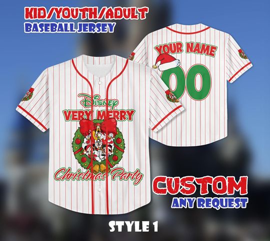 Discover Custom Disney Christmas Baseball Jersey, Disney Xmas Jersey Shirt, Custom Disney Kids, Youth, Adult Jersey, Family Matching Outfit