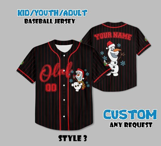 Discover Custom Olaf Christmas Baseball Jersey, Disney Frozen Olaf Xmas Shirt, Custom Frozen Olaf Kids, Youth, Adult Jersey, Christmas Gift
