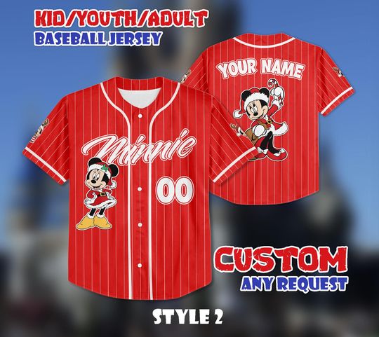Discover Custom Santa Disney Minnie Christmas Baseball Jersey, Disney Minnie Xmas Shirt, Custom Minnie Kids, Youth, Adult Jersey, Christmas Gift