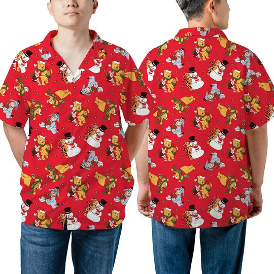 Discover Unisex Winnie The Pooh Christmas Hawaiian Shirt, Tigger Piglet Eeyore Xmas Hawaii Shirt, Disneyland Christmas Party, Family Vacation Shirt