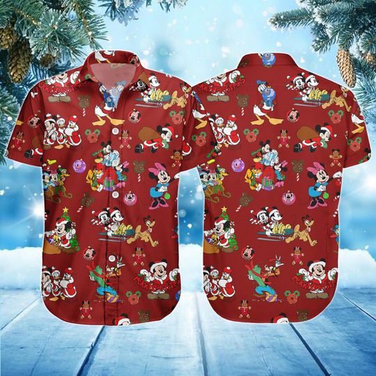 Discover Mickey Mouse And Friends Christmas Hawaiian Shirt, Mickey's Very Christmas Button Shirt, Mickey Candy Xmas Men Shirt