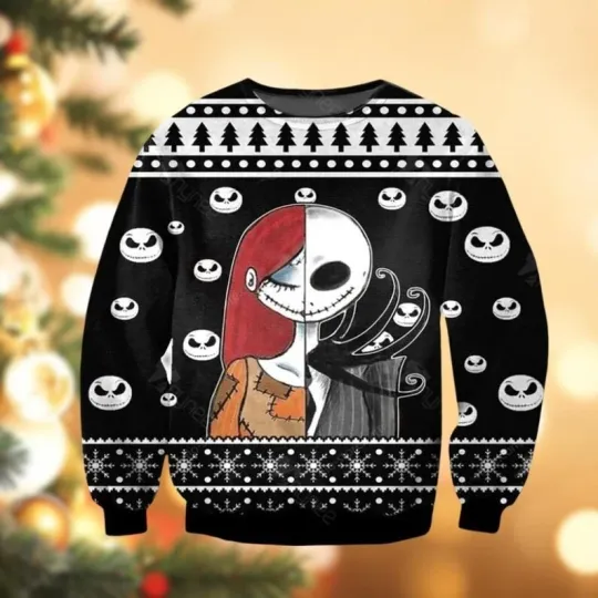 Jack And Sally Ugly Christmas Sweater, Nightmare Before Christmas Holiday Sweater