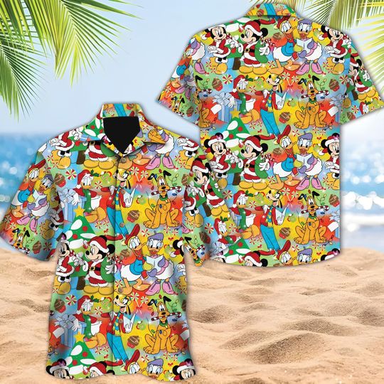 Discover Disney Mickey and friends Merry Christmas Hawaiian Shirt, Mickey's Very Merry Christmas Party Button Shirt, Mickey Candy Xmas Holiday