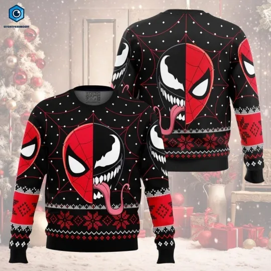 Spiderman Venom Comics Ugly Christmas Sweater, Superhero Christmas Sweater