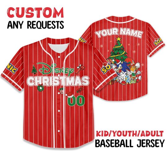 Discover Custom Sonic Christmas Baseball Jersey, Personalized Sonic the Hedgehog Christmas Jersey, Sonic Christmas Party, Christmas Gifts