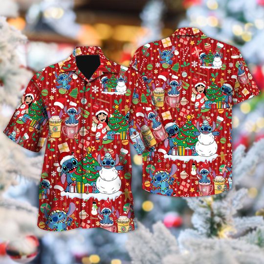Discover Disney Stitch Christmas Hawaiian Shirt, Stitch and Lilo Xmas Party Shirt, Stitch Hawaiian Shirt, Stitch Button Up, Magic Kingdom Shirt