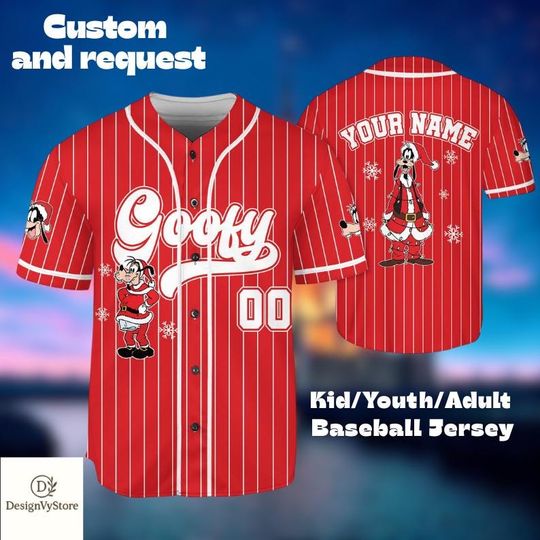 Discover Custom Goofy Baseball Jersey for Kids and Adults, Personalized Christmas Baseball Shirt, Funny Goofy Santa Jersey