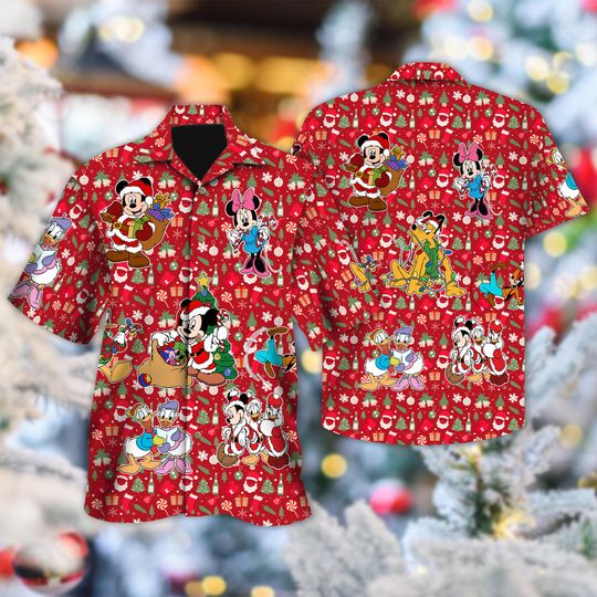 Discover Disney Mickey Christmas Hawaiian Shirt, Mickey & Friends Christmas Hawaiian Shirt, Mickey Mouse Xmas Button Up Shirt, Magic Kingdom Shirt