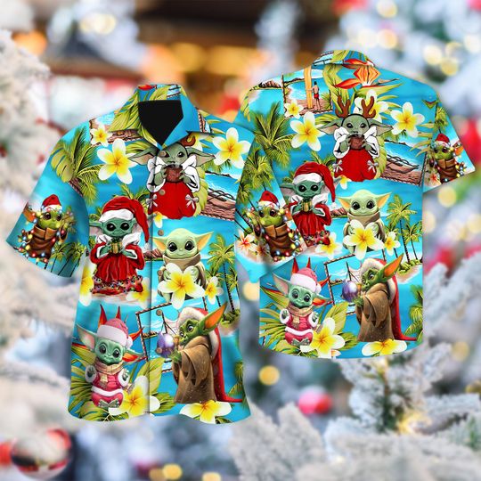 Discover Star Wars Christmas Hawaiian Shirt, Star Wars Button Up Shirt, Santa Hat Xmas Party Shirt