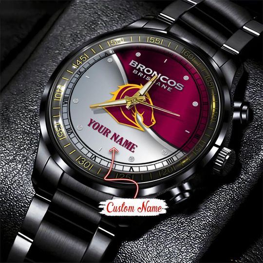 Discover Brisbane Broncos NRL Personalized Metal Black Stainless Steel Watch For Fan