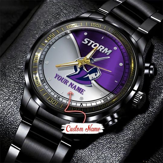 Discover Melbourne Storm NRL Personalized Metal Black Stainless Steel Watch For Fan