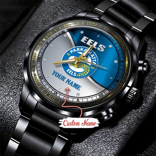 Discover Parramatta Eels NRL Personalized Metal Black Stainless Steel Watch For Fan
