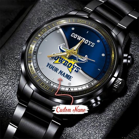 Discover North Queensland Cowboys NRL Personalized Metal Black Stainless Steel Watch For Fan