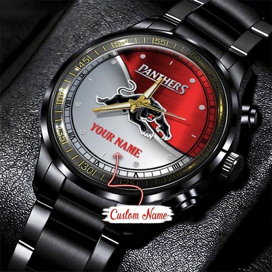 Discover Penrith Panthers NRL Personalized Metal Black Stainless Steel Watch For Fan