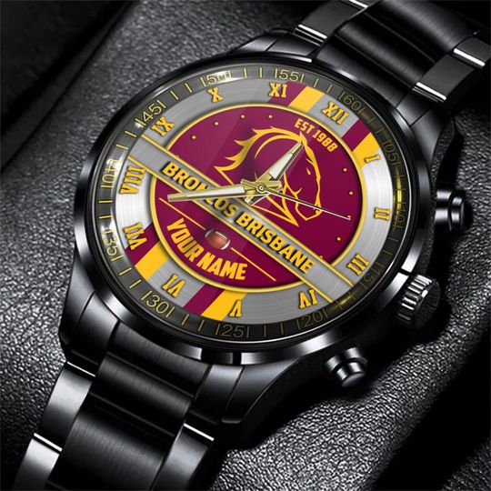 Discover Brisbane Broncos NRL Personalized Black Hand Watch Gift For Fans