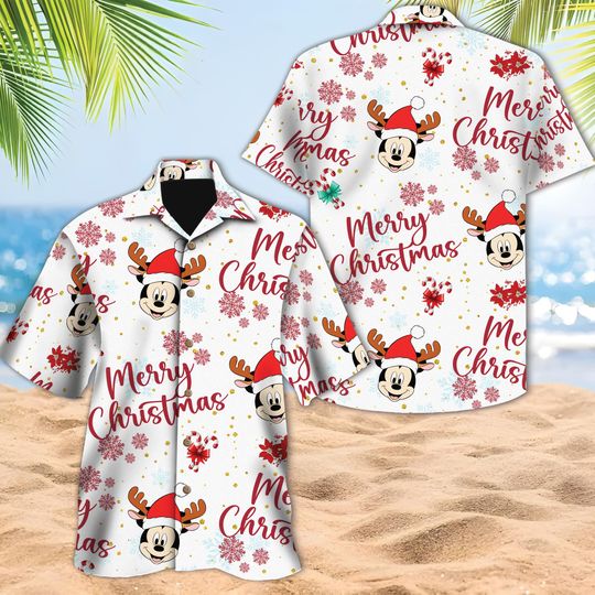 Discover Disney Mickey Merry Christmas Hawaiian Shirt, Disney Birthday Gift For Kid Adult, Disneyland Trip, Minnie Goofy Pluto Donald Daisy