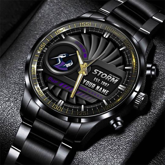 Discover Melbourne Storm Personalized Black Fashion Hand Watch Gifts For Dad