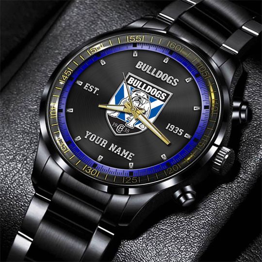 Discover Canterbury Bankstown Bulldogs NRL Personalized Sport Black Fashion Watch Gifts For Fans